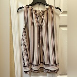 Max Studio Striped Tie-Neck Camisole Blouse in Pink, Black & Cream / Large